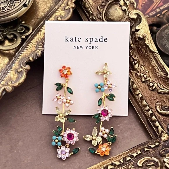 KATE SPADE • New Blossom Linear Flower Crystal Earrings - Picture 4 of 4